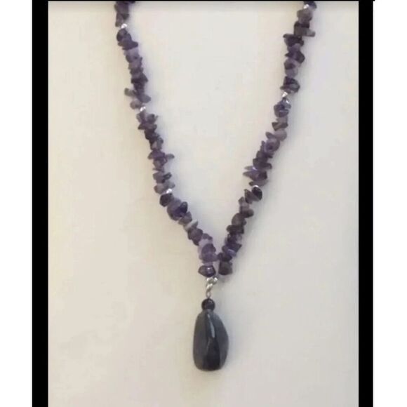 Genuine Amethyst Nugget Pendant Gemstone Necklace - Picture 2 of 2